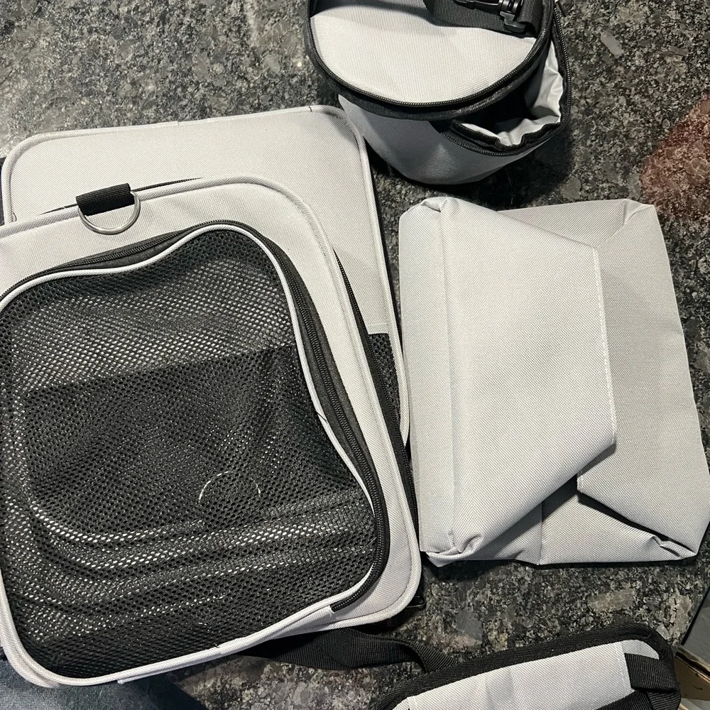 Gray Cat Carrier Travel Set, Used Once.